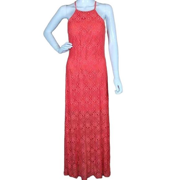 Bisou Bisou Dresses & Skirts - Bisou Bisou Michele Bohbot melon lace full length Woman's dress size 10 Maxi